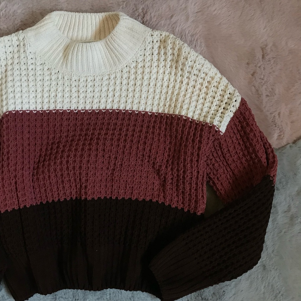 Pink rose knit striped sweater